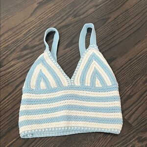 Streetwear Society Crochet Striped Bralette in Light Blue and White